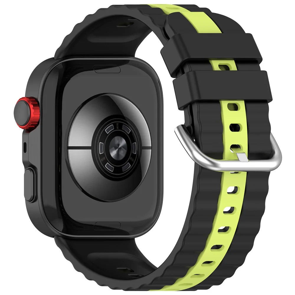 Silicone Strap for Huawei Watch Fit 4 / 4 Pro / 3 Dual Color Wave Design Watch Band - Black / Lime - 1