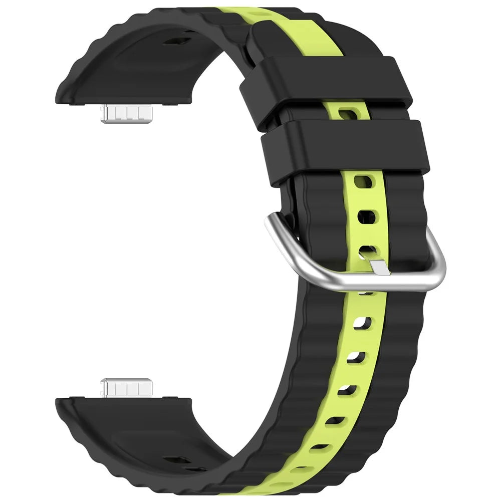 Silicone Strap for Huawei Watch Fit 4 / 4 Pro / 3 Dual Color Wave Design Watch Band - Black / Lime - 2