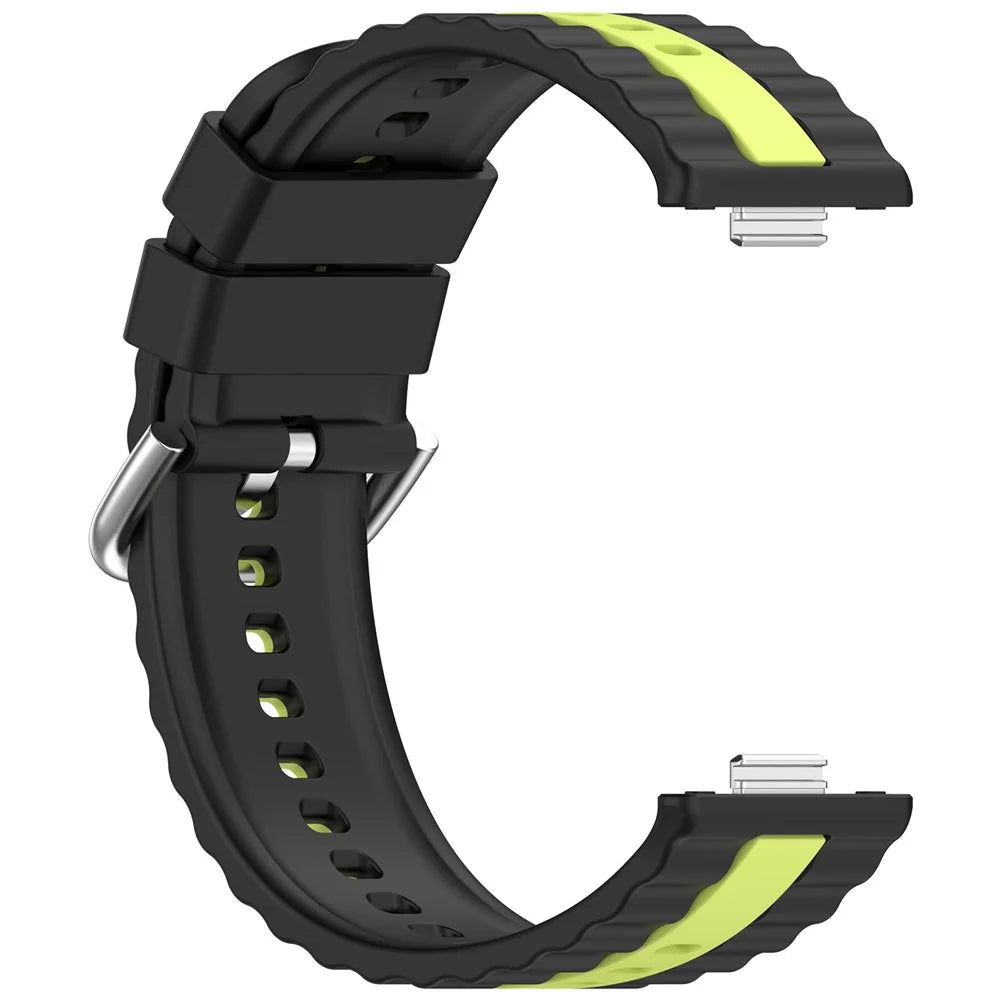 Silicone Strap for Huawei Watch Fit 4 / 4 Pro / 3 Dual Color Wave Design Watch Band - Black / Lime - 3