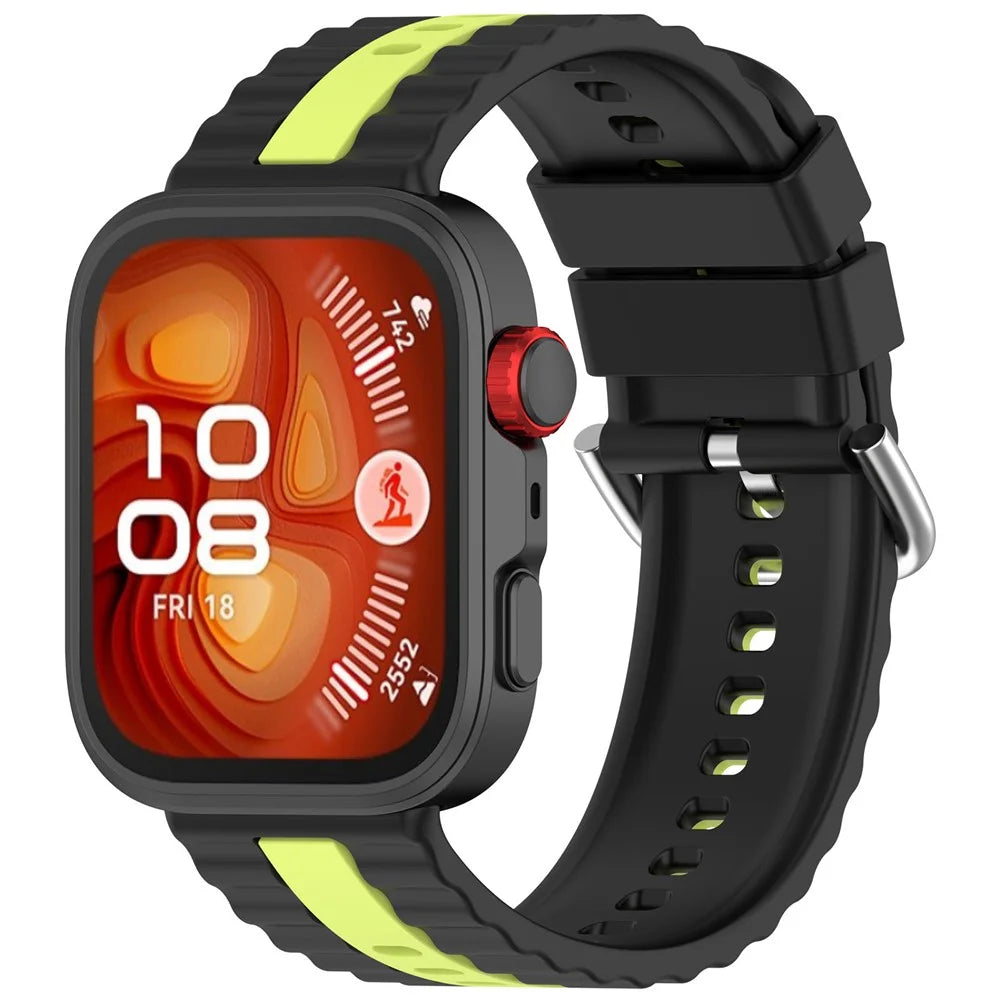 Silicone Strap for Huawei Watch Fit 4 / 4 Pro / 3 Dual Color Wave Design Watch Band - Black / Lime - 4