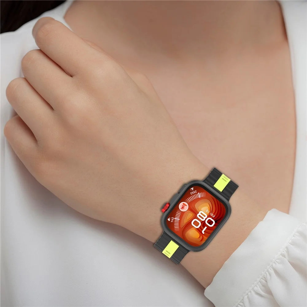 Silicone Strap for Huawei Watch Fit 4 / 4 Pro / 3 Dual Color Wave Design Watch Band - Black / Lime - 6