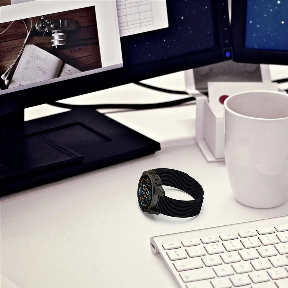 20mm Nylon Watch Band for Garmin Fenix 8 43mm / Instinct E 40mm Magic Tape Replacement Strap - Black - 7
