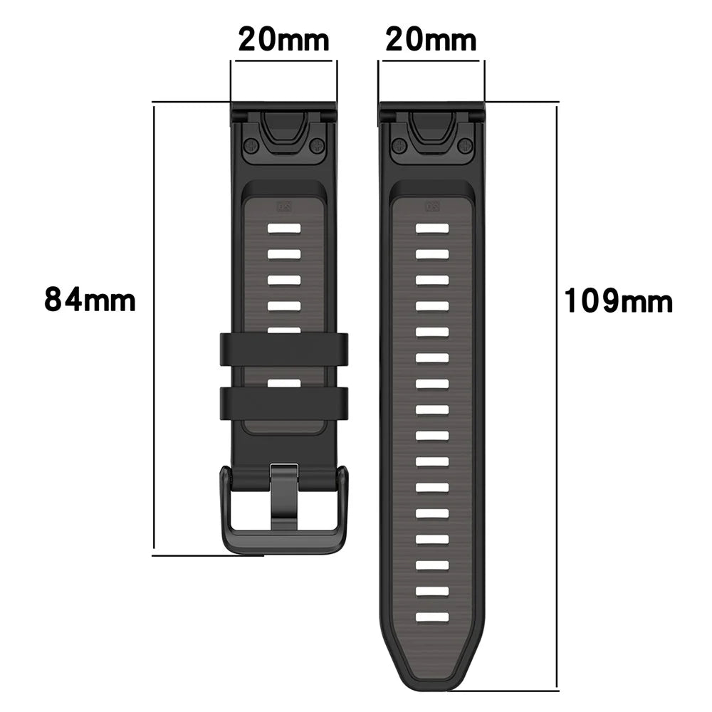 20mm Replacement Strap for Garmin Instinct E 40mm / Fenix 8 43mm / 7S / 7S Pro 42mm Adjustable Silicone Watch Band - White / Black - 6