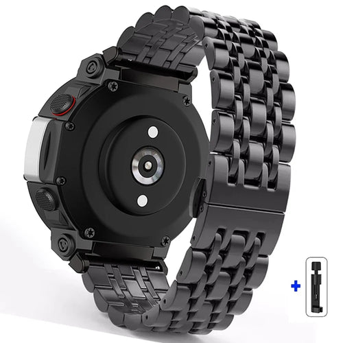 For Huami Amazfit T-Rex 2 Seven-bead Stainless Steel Watch Band with Butterfly Clasp - Black - 1
