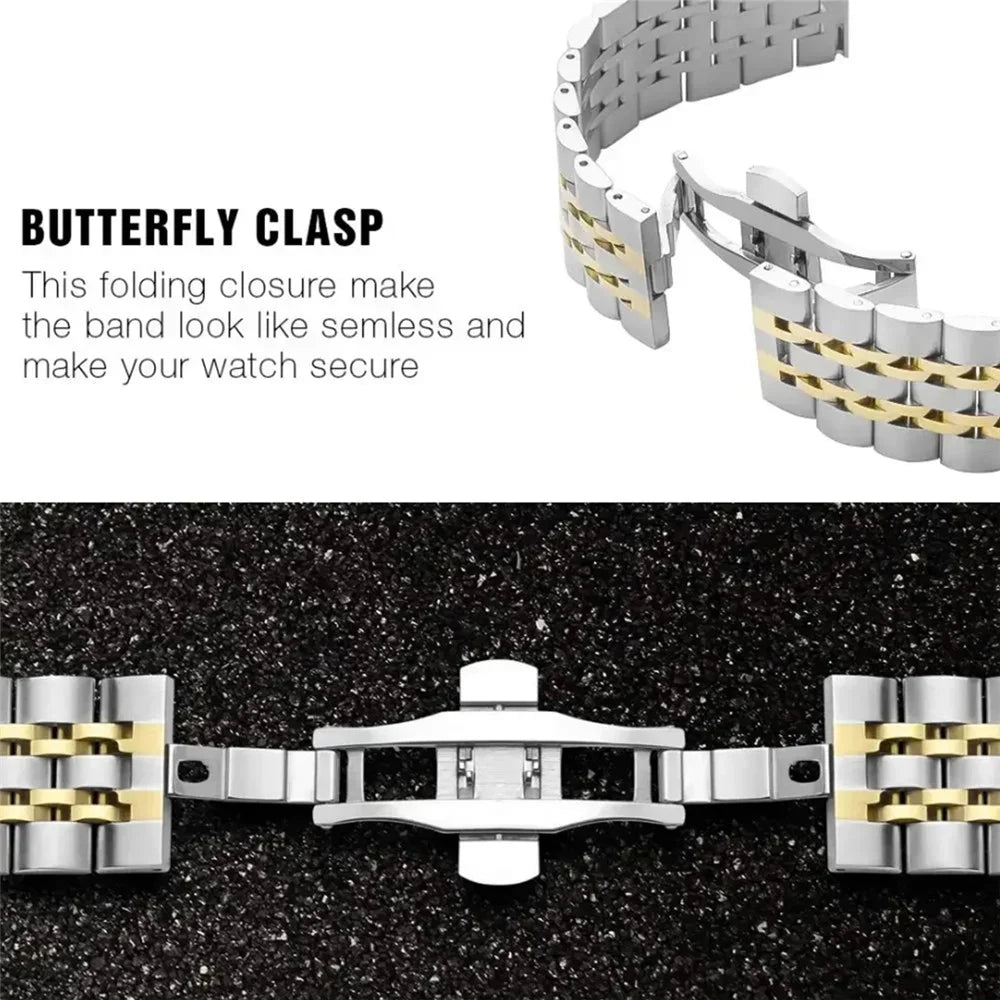 For Huami Amazfit T-Rex 2 Seven-bead Stainless Steel Watch Band with Butterfly Clasp - Black - 5