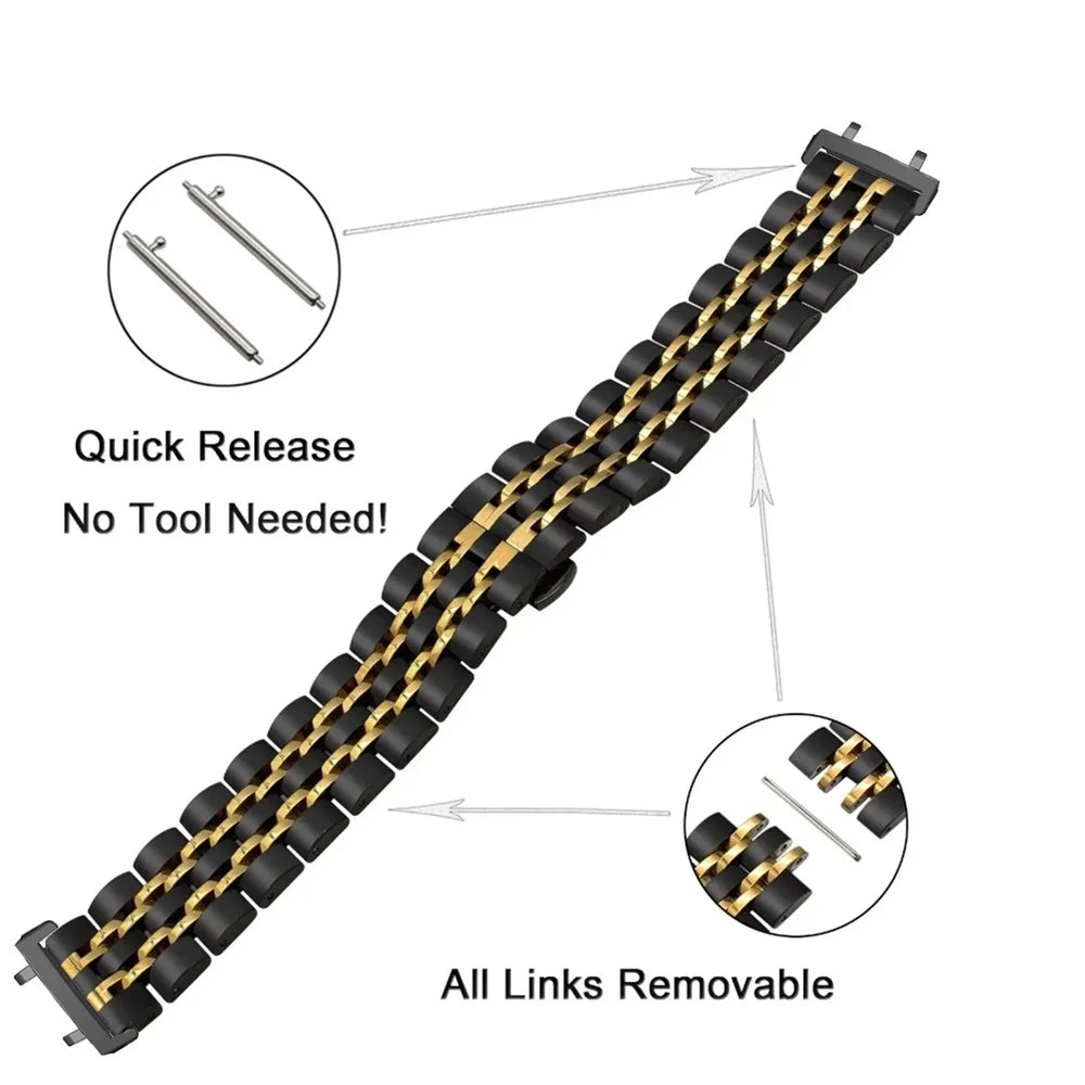 For Huami Amazfit T-Rex 3 A2322 Seven-bead Stainless Steel Watch Band with Butterfly Clasp - Black - 4