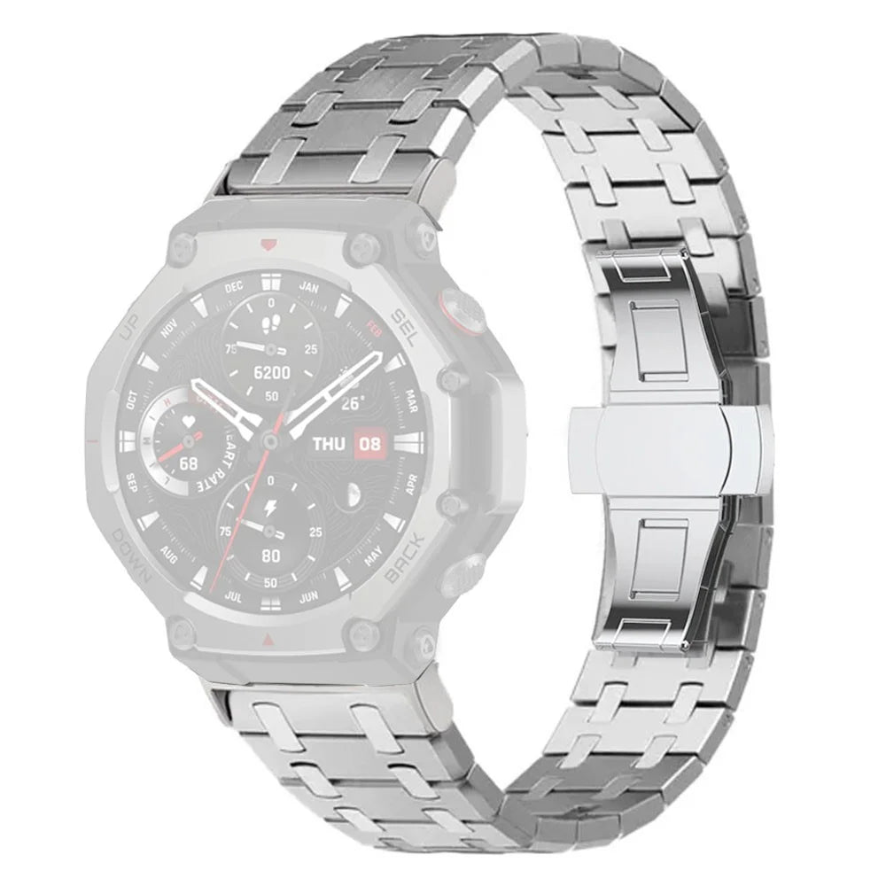 For Huami Amazfit T-Rex Pro A1918 Stainless Steel Watch Band with Butterfly Clasp - Silver - 1