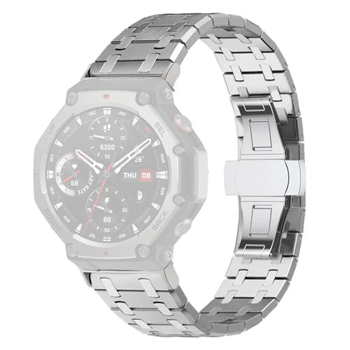 For Huami Amazfit T-Rex Pro A1918 Stainless Steel Watch Band with Butterfly Clasp - Silver - 1