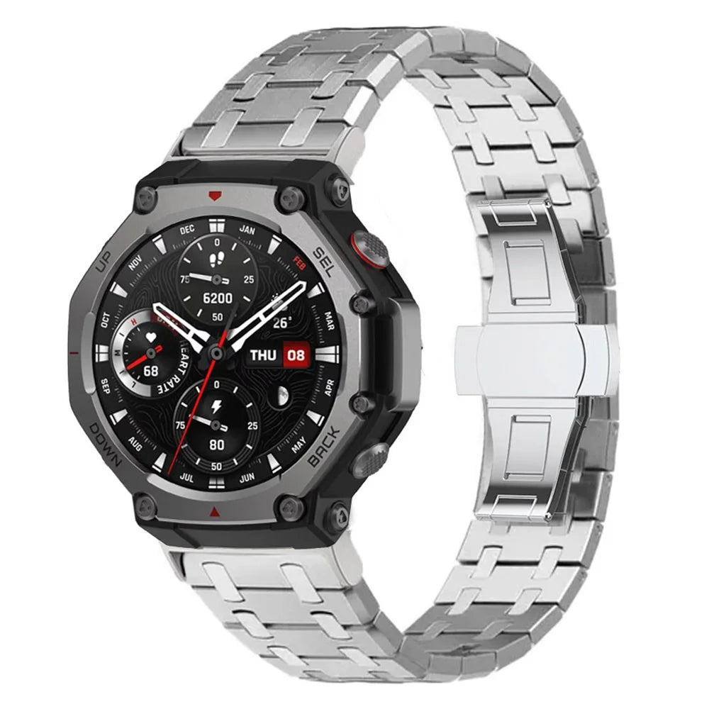 For Huami Amazfit T-Rex Pro A1918 Stainless Steel Watch Band with Butterfly Clasp - Silver - 2