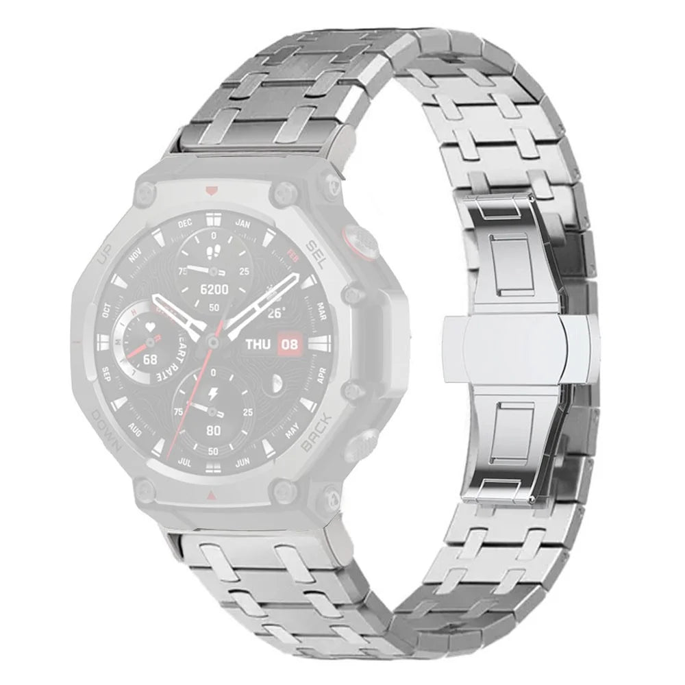 For Huami Amazfit T-Rex 2 Stainless Steel Watch Band with Butterfly Clasp - Silver - 1