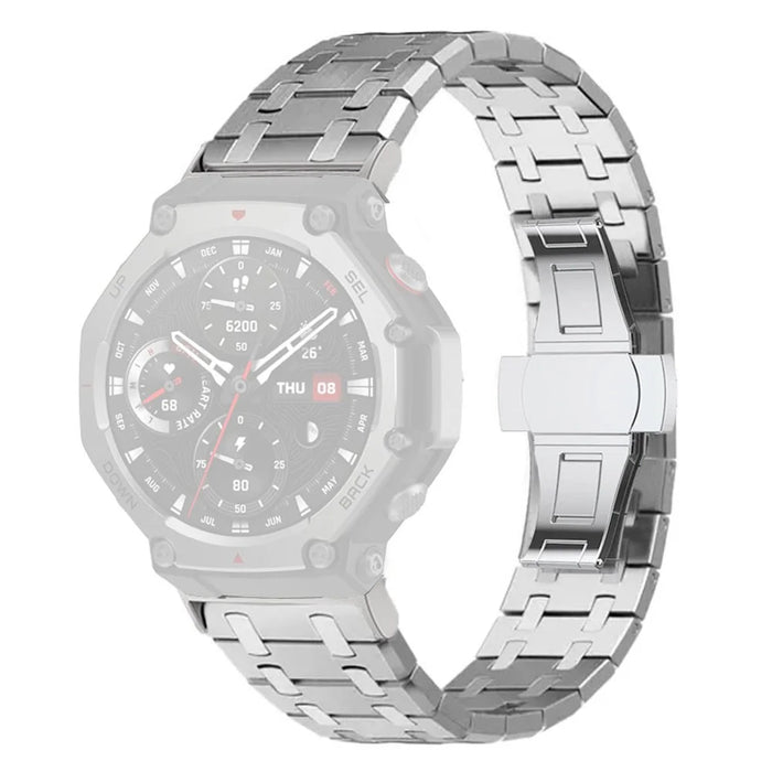 For Huami Amazfit T-Rex 2 Stainless Steel Watch Band with Butterfly Clasp - Silver - 1