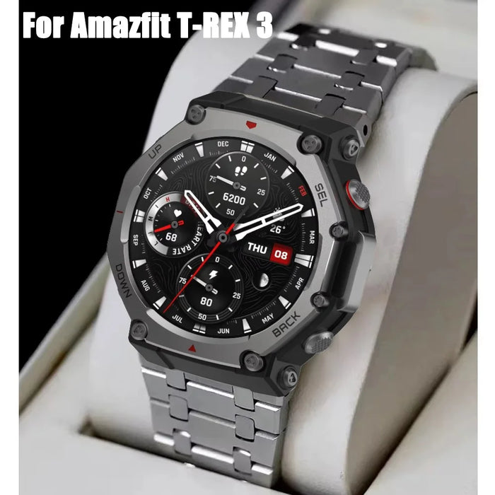 For Huami Amazfit T-Rex 2 Stainless Steel Watch Band with Butterfly Clasp - Silver - 3
