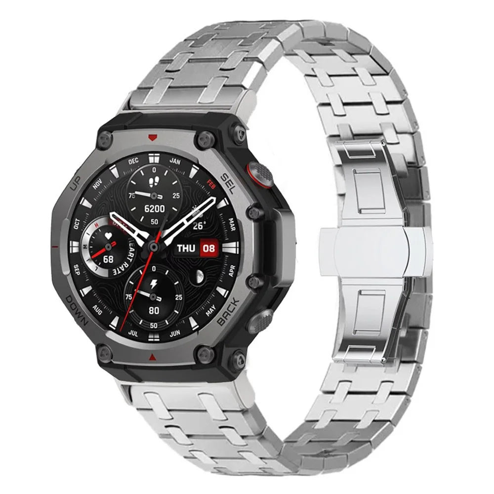 For Huami Amazfit T-Rex 3 A2322 Stainless Steel Watch Band with Butterfly Clasp - Silver - 2