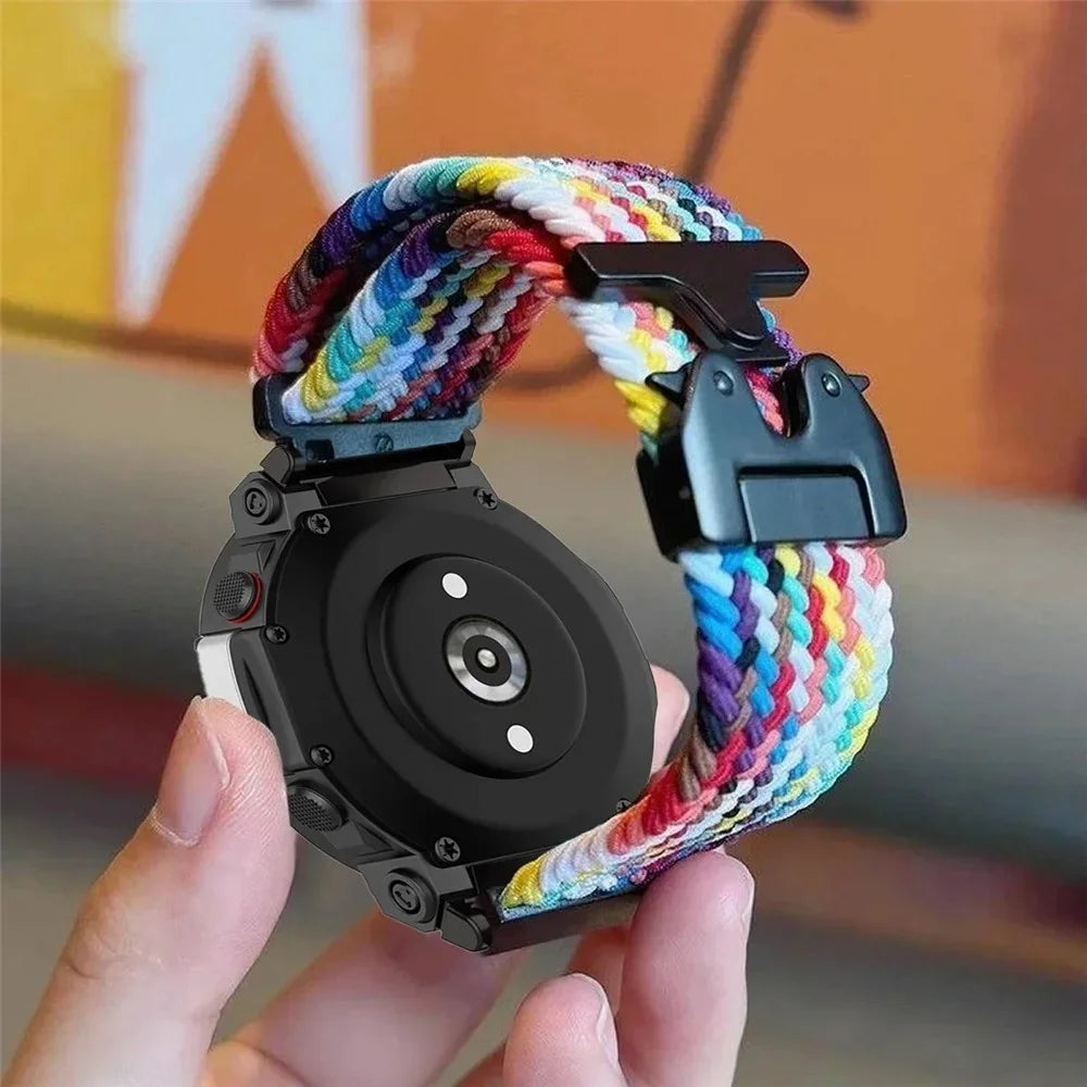 For Huami Amazfit T-Rex 2 Nylon Watch Band Braided Replacement Strap - White Rainbow - 2