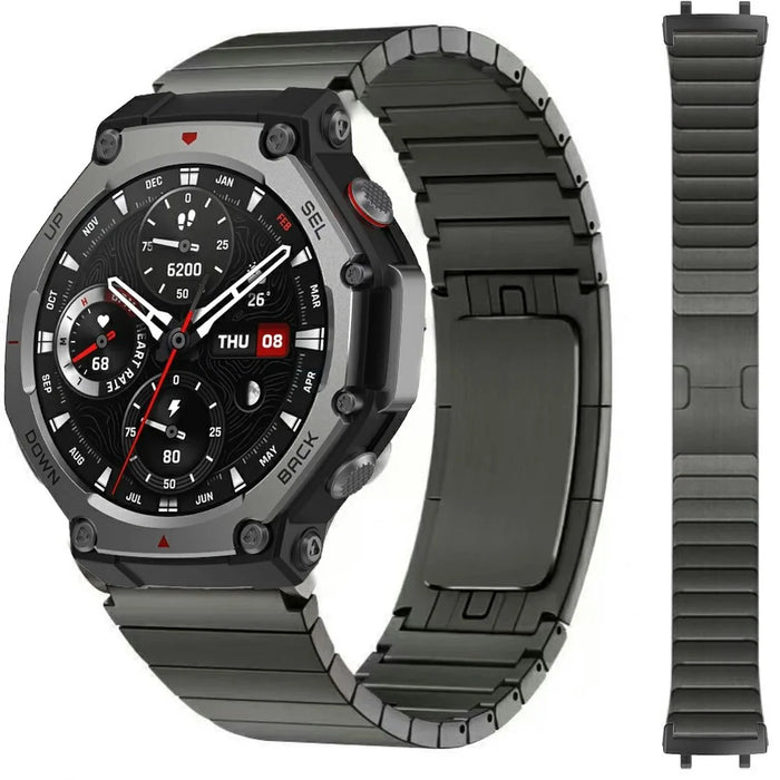 For Huami Amazfit T-Rex Pro A1918 Watch Band 1-Bead Stainless Steel Wrist Band - Grey - 2