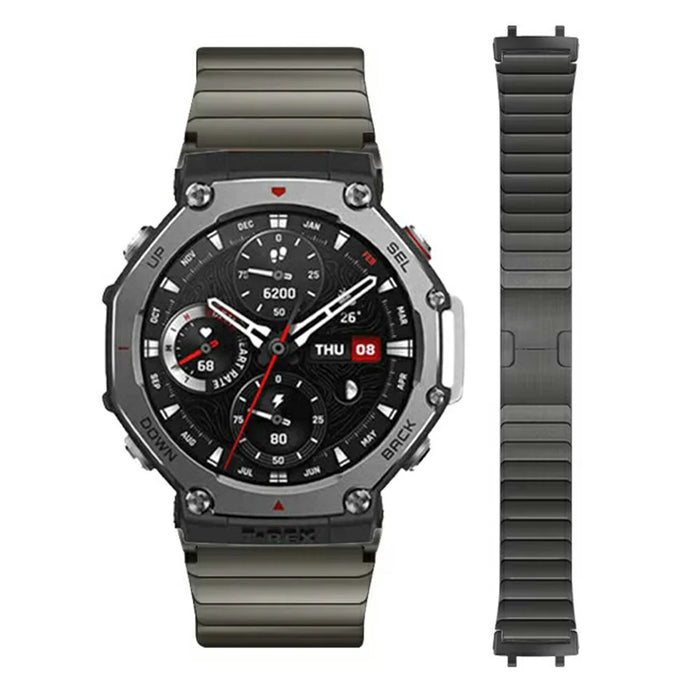 For Huami Amazfit T-Rex Pro A1918 Watch Band 1-Bead Stainless Steel Wrist Band - Grey - 3