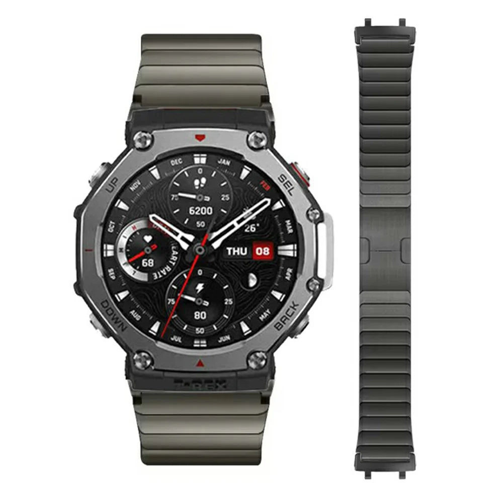 For Huami Amazfit T-Rex 2 Watch Band 1-Bead Stainless Steel Wrist Band - Grey - 3