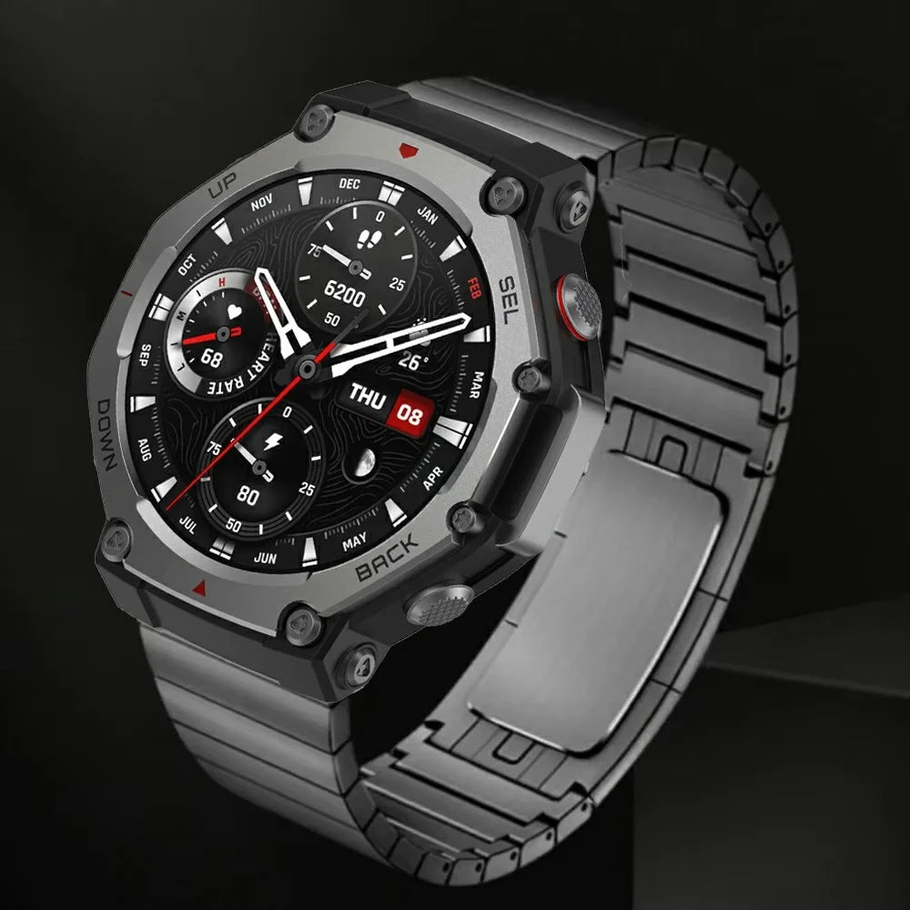 For Huami Amazfit T-Rex 3 A2322 Watch Band 1-Bead Stainless Steel Wrist Band - Grey - 5