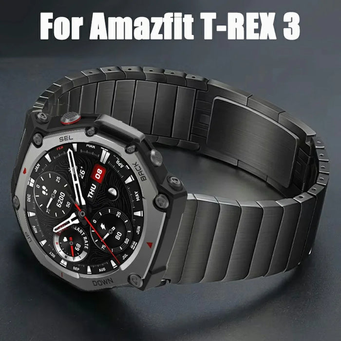 For Huami Amazfit T-Rex 3 A2322 Watch Band Titanium Alloy 1-Bead Wrist Strap - Grey - 4
