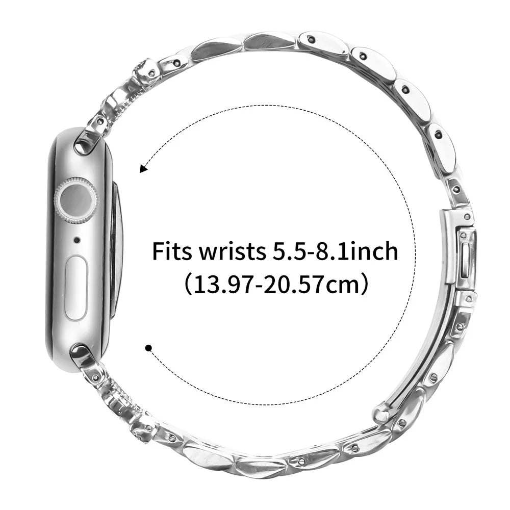 Watch Band For For Apple Watch Series 11 10 42mm / 9 8 7 41mm / SE3 SE2 SE 6 5 4 40mm / 3 2 1 38mm 7-Bead Rhinestone Crown Stainless Steel Strap Silver - 7