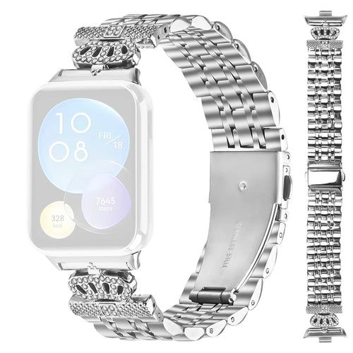 For Xiaomi Smart Band 10 Pro / 9 Pro / 8 Pro / Redmi Watch 6 / 5 / 4 Watch Band 7-Bead Rhinestone Crown Stainless Steel Strap Silver - 1