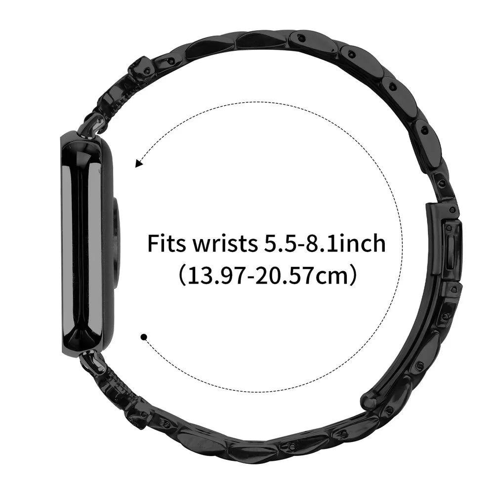 For Xiaomi Smart Band 10 Pro / 9 Pro / 8 Pro / Redmi Watch 6 / 5 / 4 Watch Band 7-Bead Rhinestone Crown Stainless Steel Strap - Black - 7