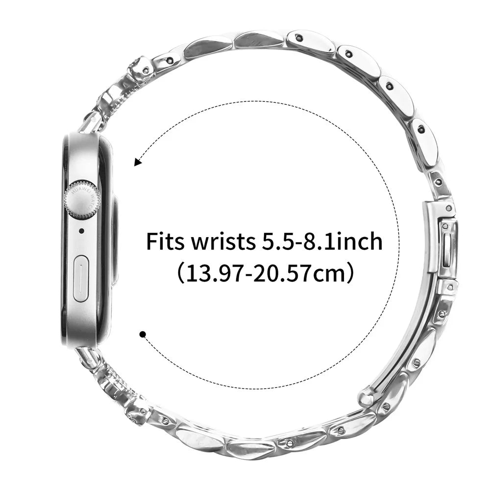 For Huawei Watch Fit 3 Watch Band 7-Bead Rhinestone Crown Stainless Steel Strap Silver - 7