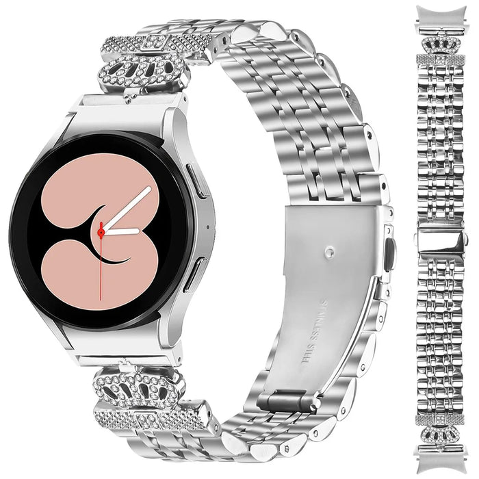 Watch Band with Quick Release Connector For Samsung Galaxy Watch 5 Pro  /  5  /  5 Active  /  4  /  4 Classic  /  4 Active 7-Bead Rhinestone Crown Strap Silver - 2