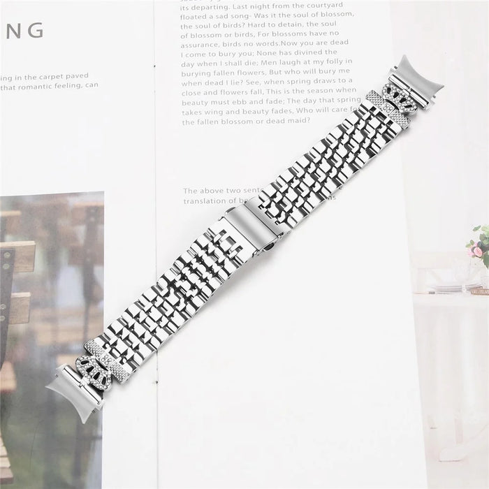 Watch Band with Quick Release Connector For Samsung Galaxy Watch 5 Pro  /  5  /  5 Active  /  4  /  4 Classic  /  4 Active 7-Bead Rhinestone Crown Strap Silver - 4