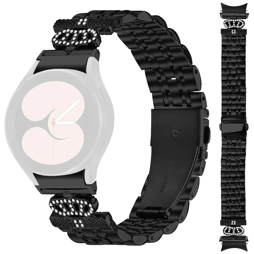 Watch Band with Quick Release Connector For Samsung Galaxy Watch 5 Pro  /  5  /  5 Active  /  4  /  4 Classic  /  4 Active 7-Bead Crown Strap - Black - 1