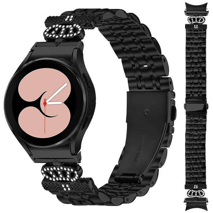 Watch Band with Quick Release Connector For Samsung Galaxy Watch 5 Pro  /  5  /  5 Active  /  4  /  4 Classic  /  4 Active 7-Bead Crown Strap - Black - 2