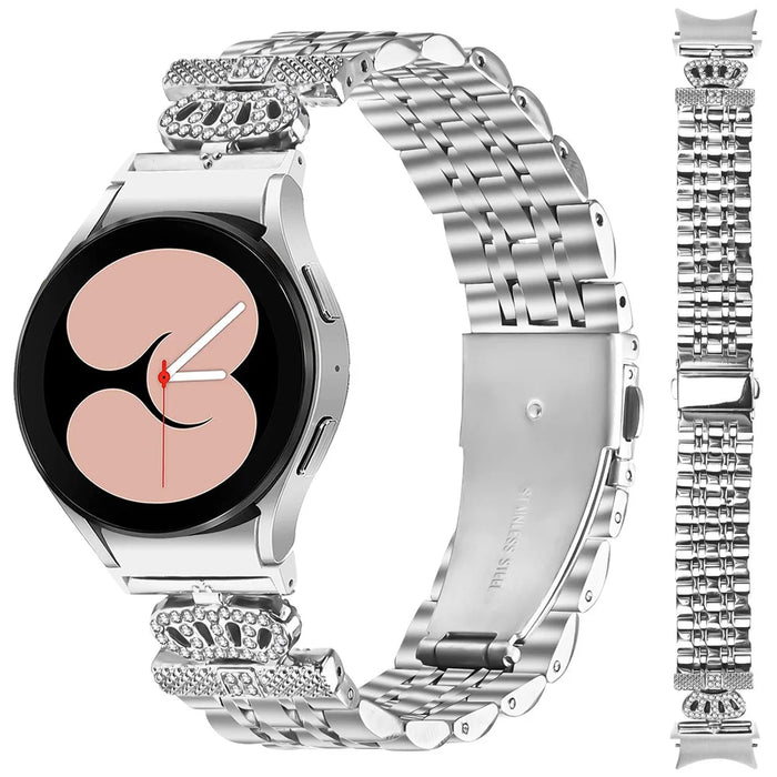 Watch Band with Quick Release Connector For Samsung Galaxy Watch7 44mm  /  40mm 7-Bead Rhinestone Crown Strap Silver - 2