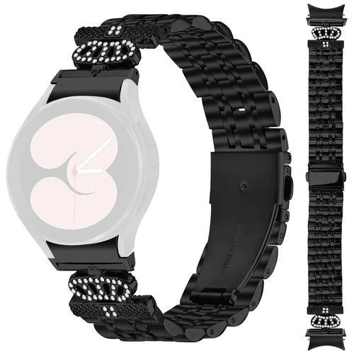 Watch Band with Quick Release Connector For Samsung Galaxy Watch7 44mm  /  40mm 7-Bead Rhinestone Crown Strap - Black - 1