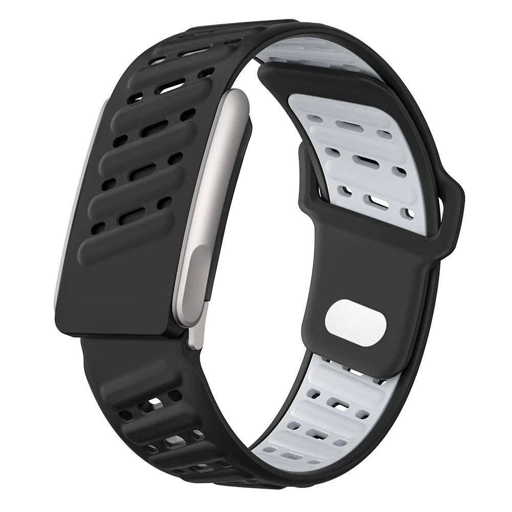 For WHOOP 5.0 LIFE MG Replacement Strap Dual Color Design Breathable Silicone Watch Band - Black / Light Grey - 1