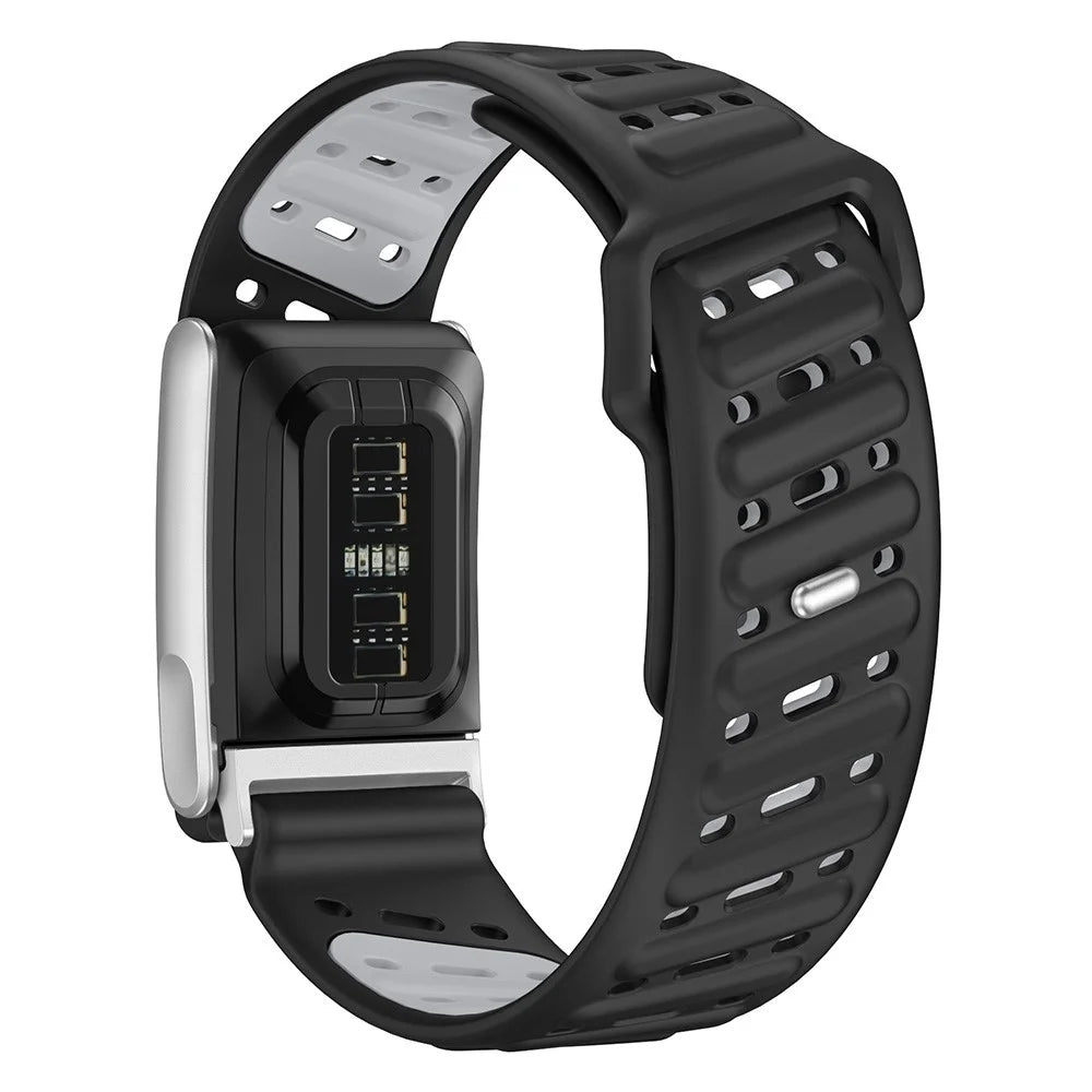 For WHOOP 5.0 LIFE MG Replacement Strap Dual Color Design Breathable Silicone Watch Band - Black / Light Grey - 2