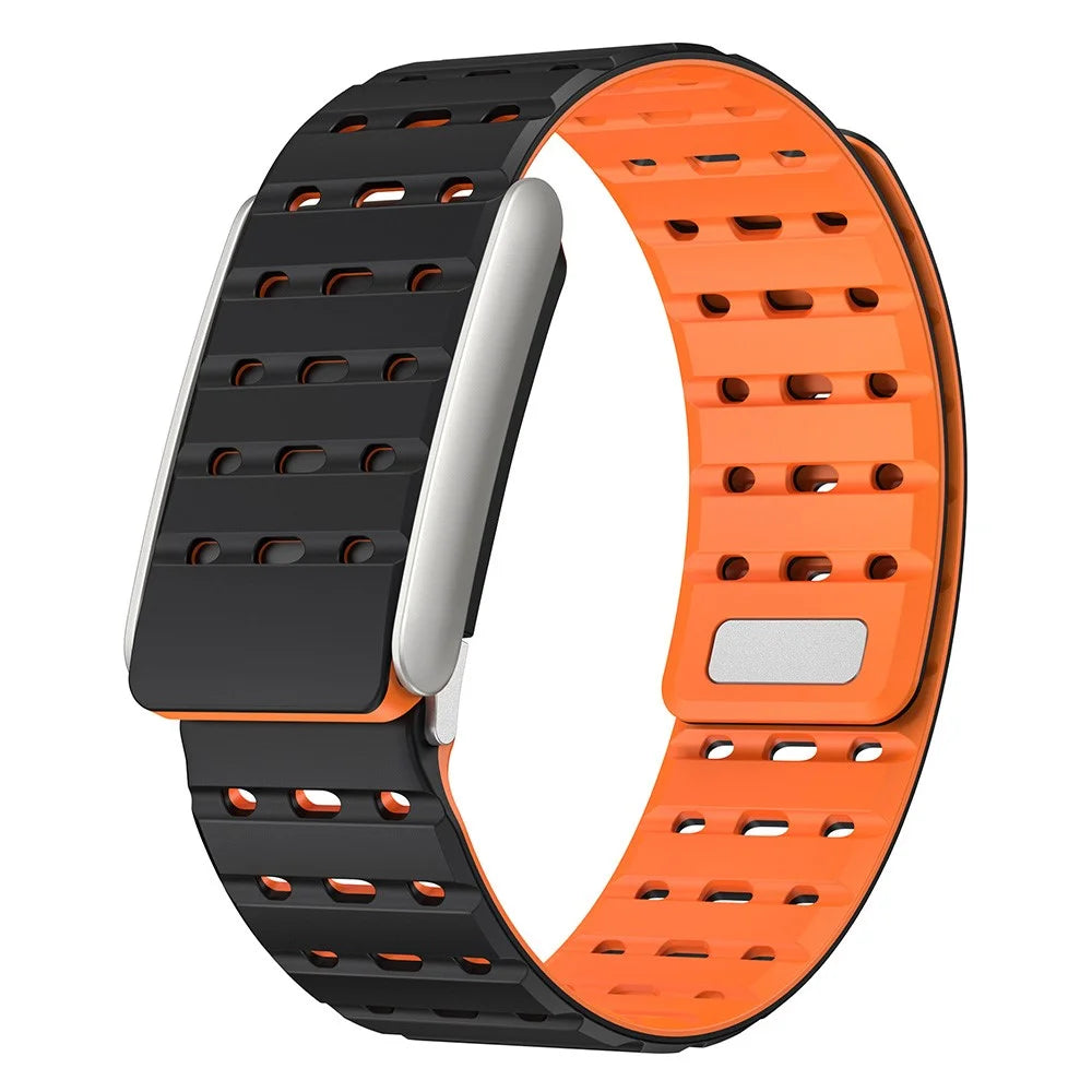 For WHOOP 5.0 Breathable Strap Dual Color Design Silicone Watch Band Magnetic Buckle - Black / Orange - 1