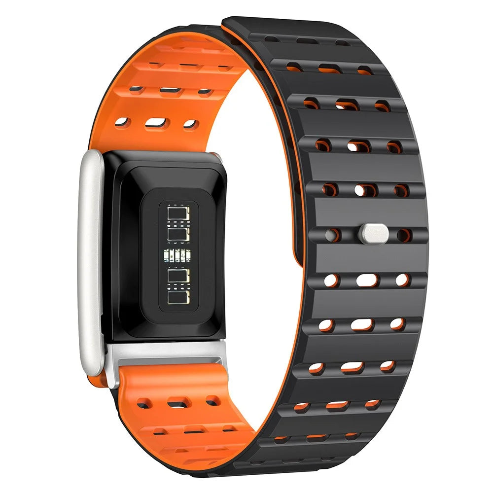 For WHOOP 5.0 Breathable Strap Dual Color Design Silicone Watch Band Magnetic Buckle - Black / Orange - 2