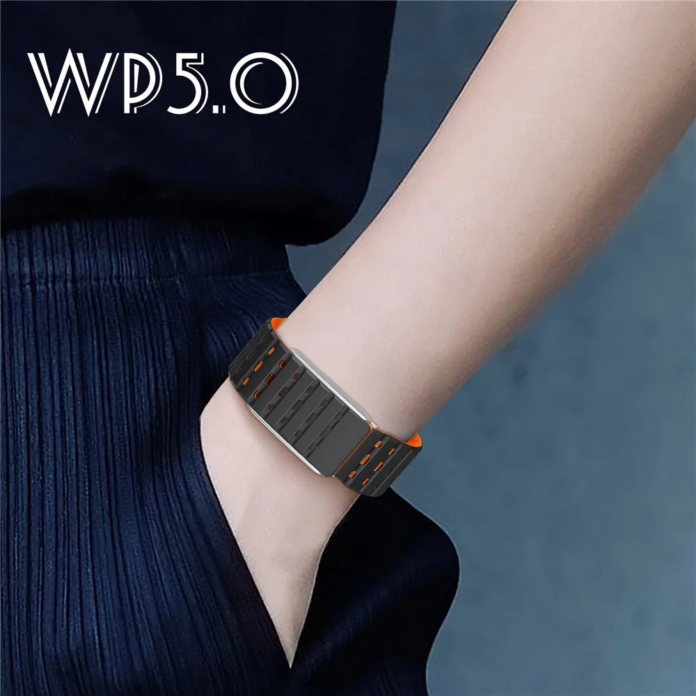 For WHOOP 5.0 Breathable Strap Dual Color Design Silicone Watch Band Magnetic Buckle - Black / Orange - 6
