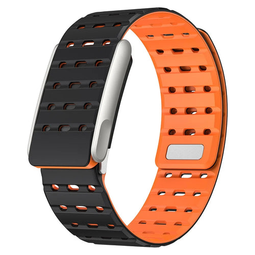 For WHOOP 5.0 LIFE MG Breathable Strap Dual Color Design Silicone Watch Band Magnetic Buckle - Black / Orange - 1