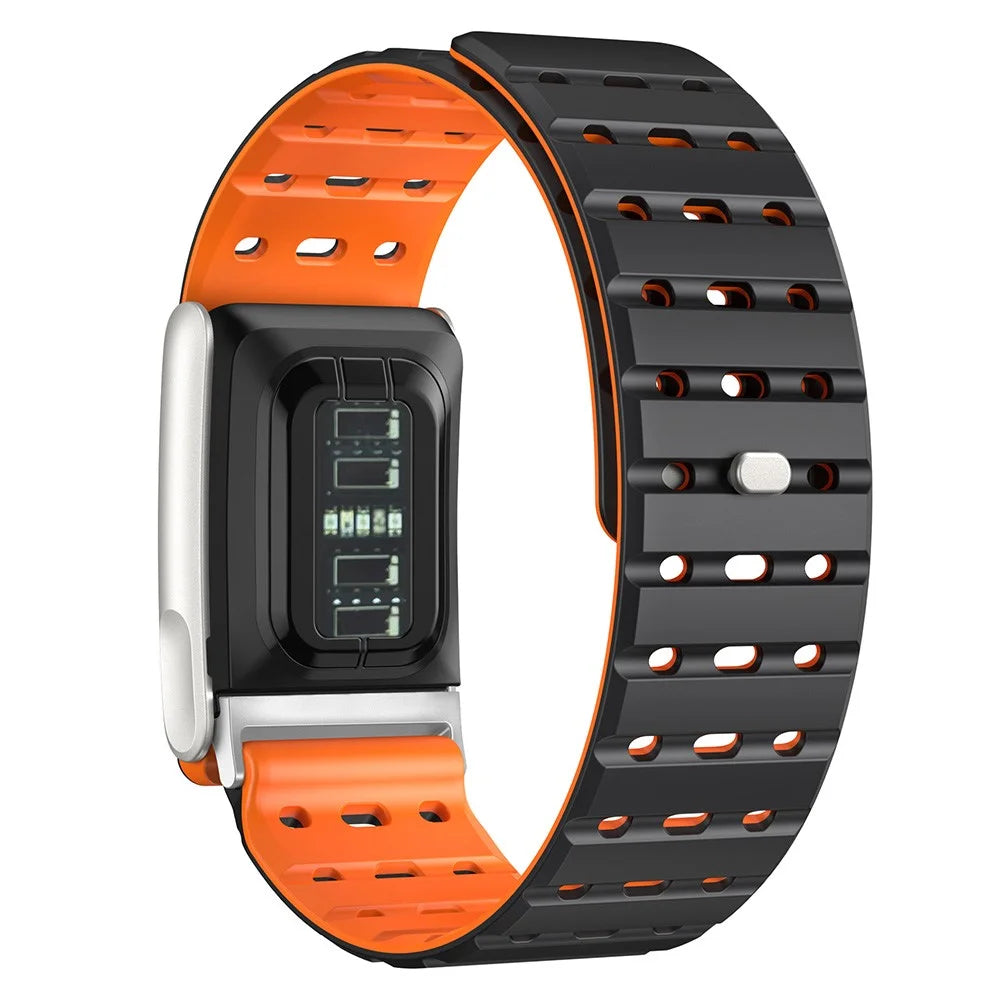 For WHOOP 5.0 LIFE MG Breathable Strap Dual Color Design Silicone Watch Band Magnetic Buckle - Black / Orange - 2