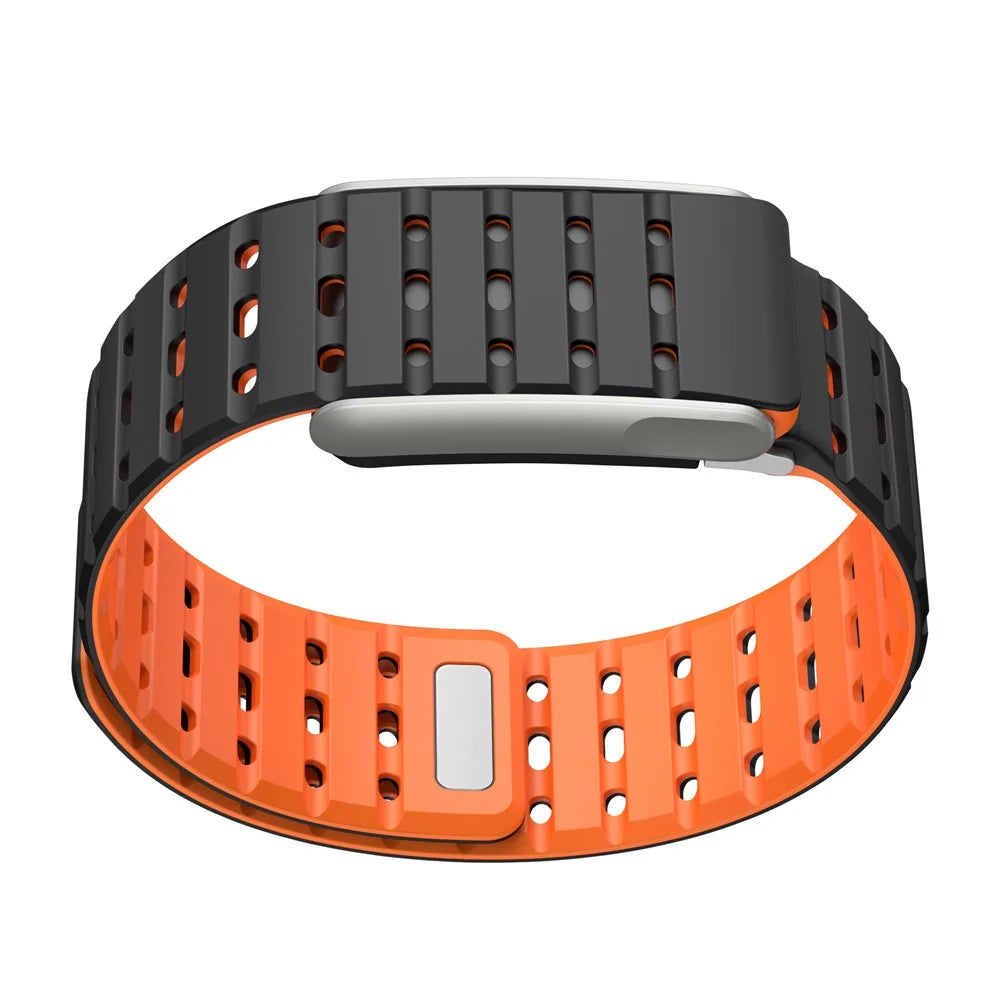 For WHOOP 5.0 LIFE MG Breathable Strap Dual Color Design Silicone Watch Band Magnetic Buckle - Black / Orange - 4