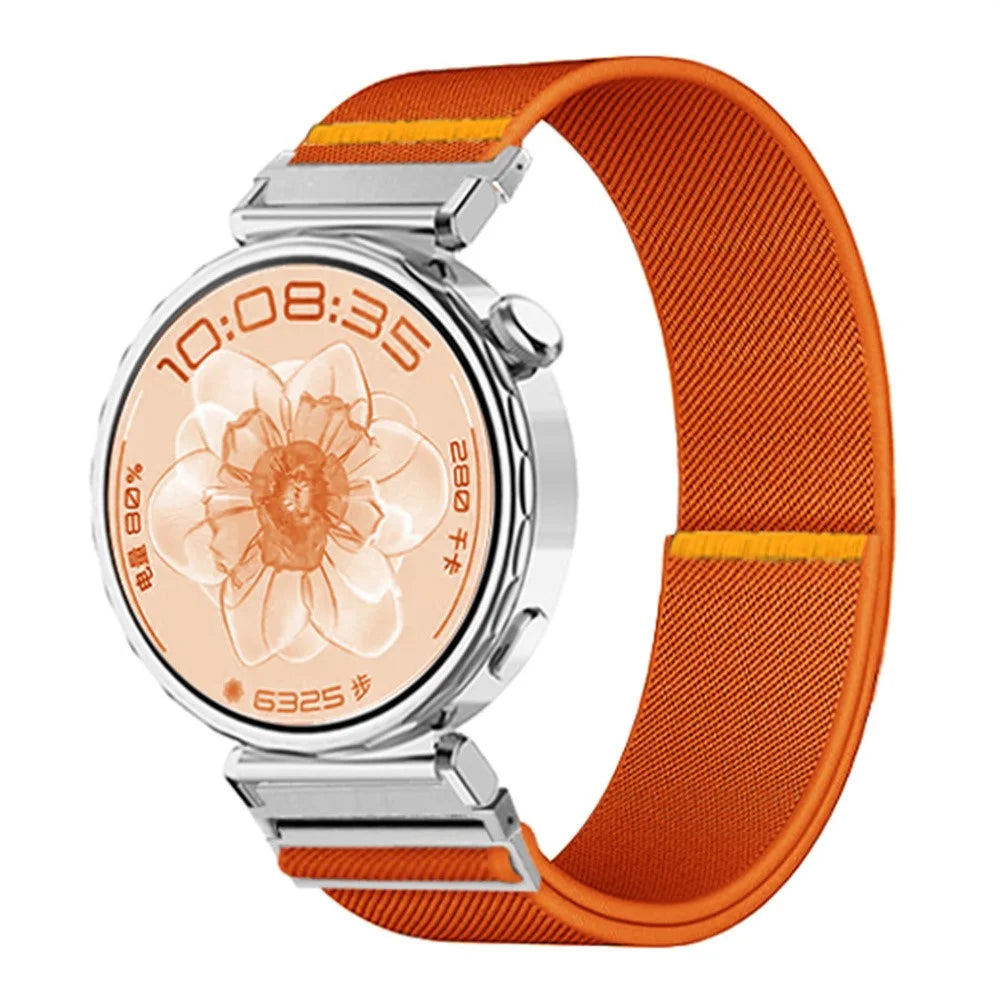 For Huawei Watch GT 5 41mm Nylon Watch Band 18mm Adjustable Elastic Replacement Strap - Orange - 2