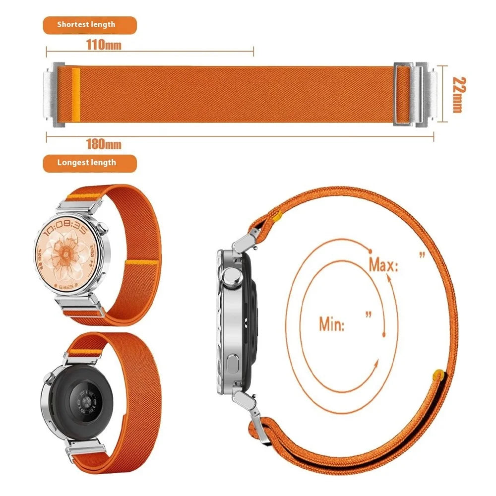For Huawei Watch GT 5 41mm Nylon Watch Band 18mm Adjustable Elastic Replacement Strap - Orange - 6