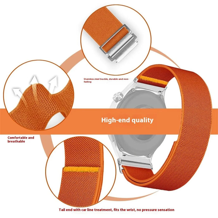 For Huawei Watch GT 5 46mm Nylon Watch Band 22mm Adjustable Elastic Replacement Strap - Orange - 3