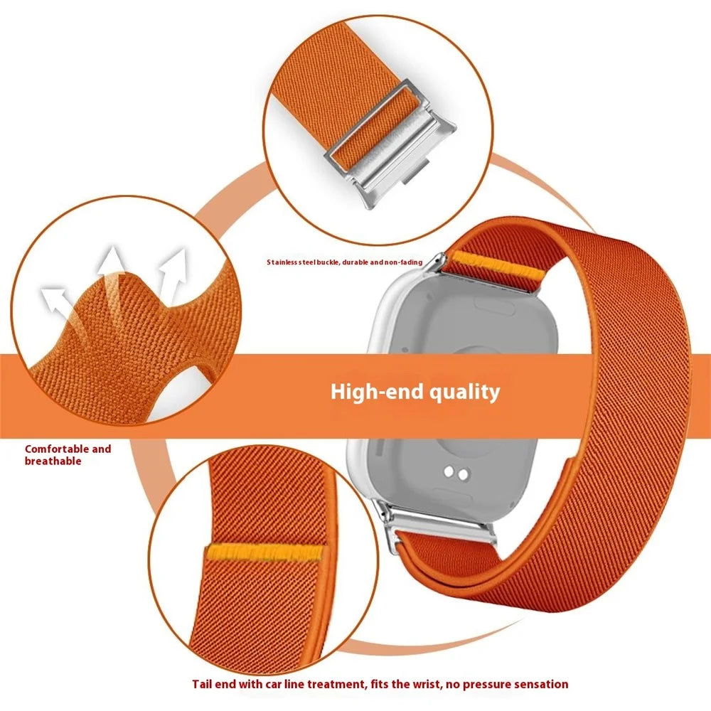 Nylon Watch Band for Xiaomi Smart Band 10 Pro / 9 Pro / 8 Pro / Redmi Watch 6 / 5 / 4 Adjustable Elastic Replacement Strap - Orange - 3