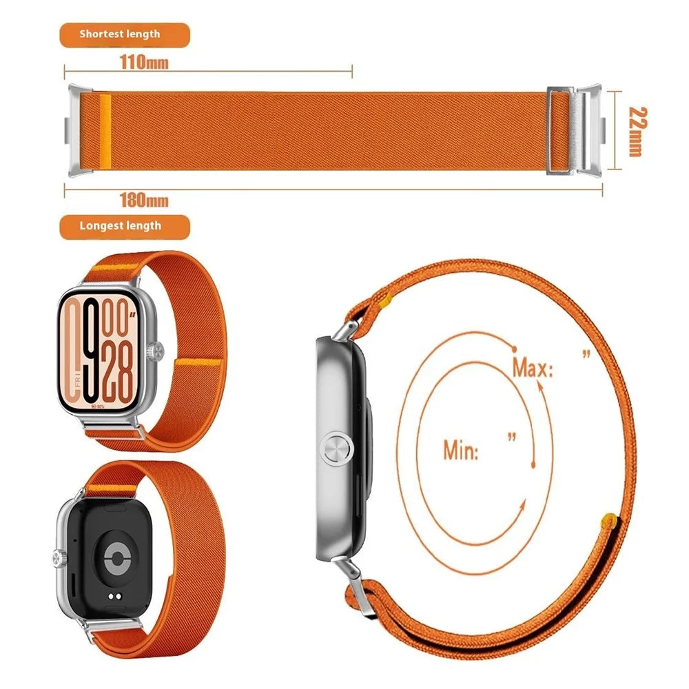 Nylon Watch Band for Xiaomi Smart Band 10 Pro / 9 Pro / 8 Pro / Redmi Watch 6 / 5 / 4 Adjustable Elastic Replacement Strap - Orange - 6