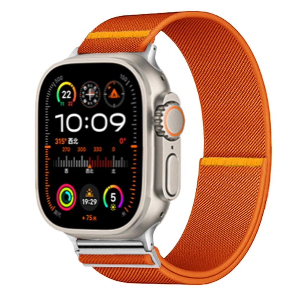 Nylon Watch Band for Apple Watch Series 11 10 42mm / 9 8 7 41mm / SE3 SE2 SE 6 5 4 40mm / 3 2 1 38mm Adjustable Elastic Replacement Strap - Orange - 2