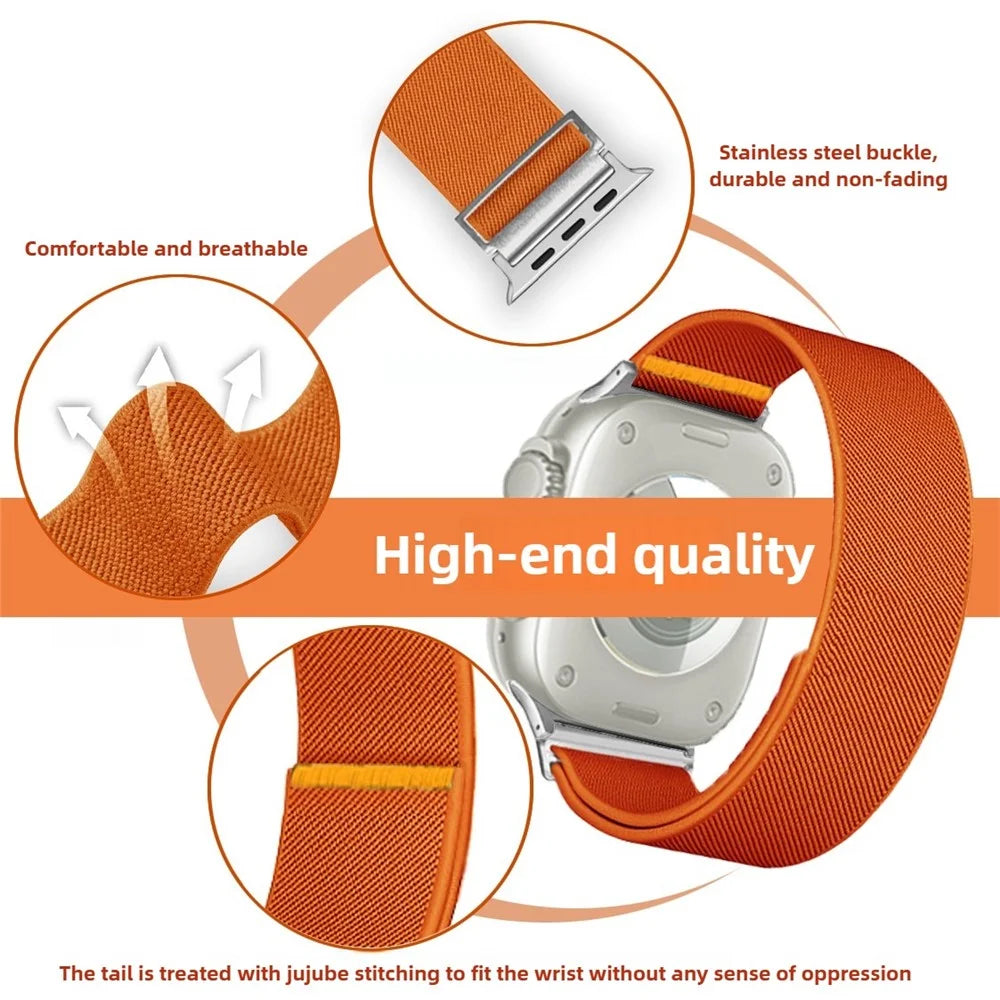 Nylon Watch Band for Apple Watch Series 11 10 42mm / 9 8 7 41mm / SE3 SE2 SE 6 5 4 40mm / 3 2 1 38mm Adjustable Elastic Replacement Strap - Orange - 3