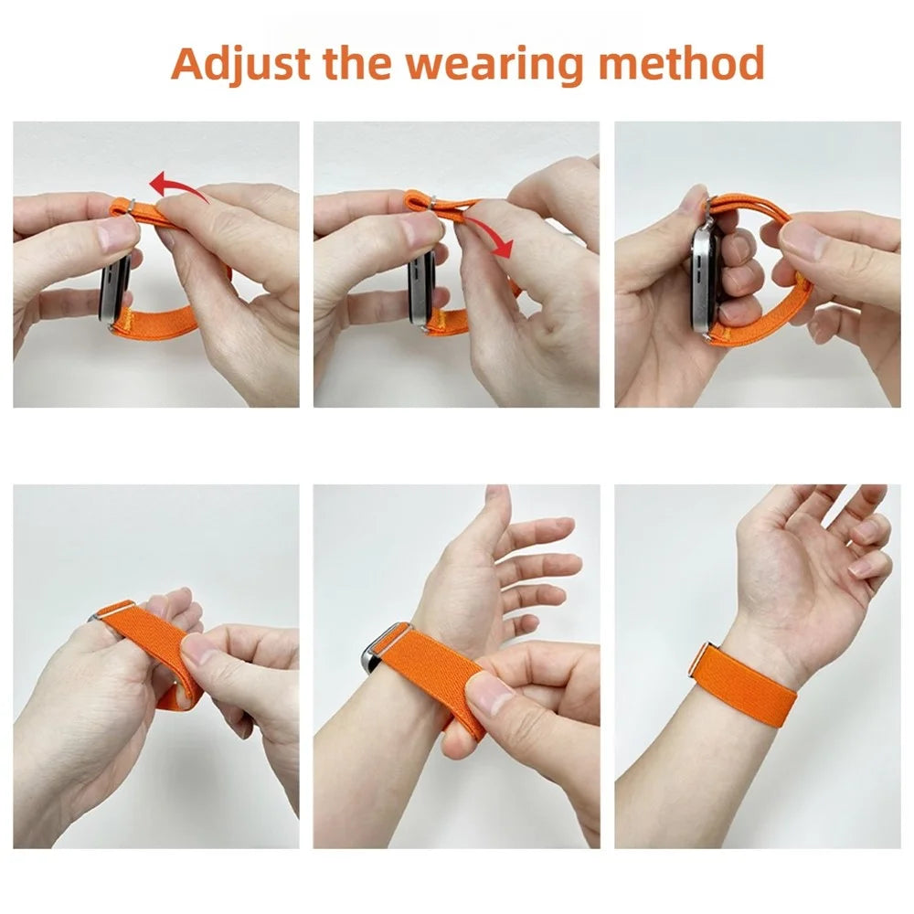 Nylon Watch Band for Apple Watch Series 11 10 42mm / 9 8 7 41mm / SE3 SE2 SE 6 5 4 40mm / 3 2 1 38mm Adjustable Elastic Replacement Strap - Orange - 4