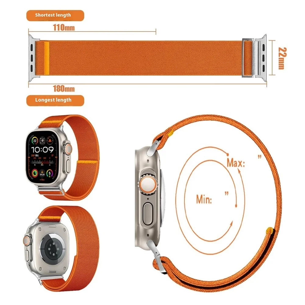 Nylon Watch Band for Apple Watch Series 11 10 42mm / 9 8 7 41mm / SE3 SE2 SE 6 5 4 40mm / 3 2 1 38mm Adjustable Elastic Replacement Strap - Orange - 6